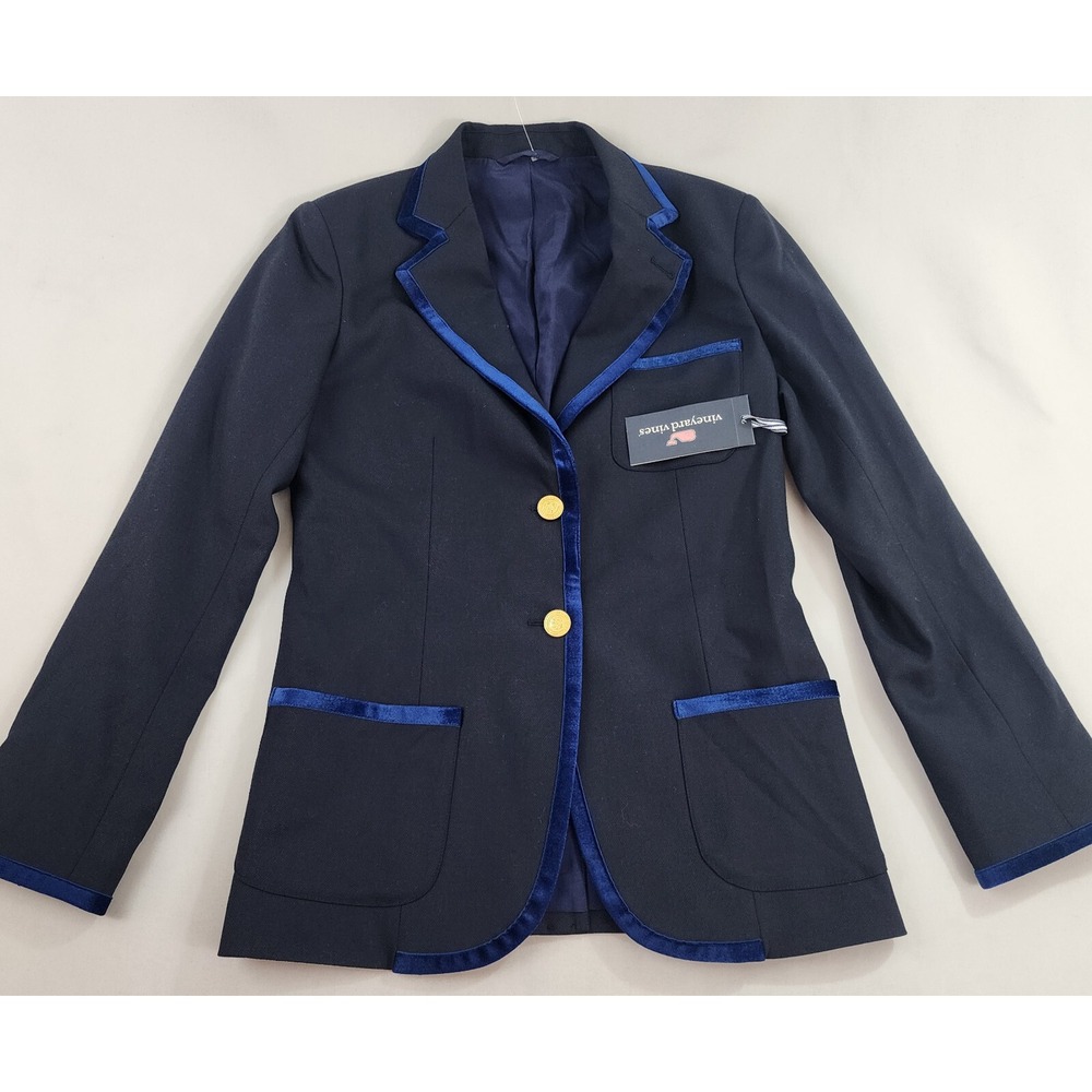Vineyard Vines blazer jacket womens XS navy button pocket velvet $228 ladies